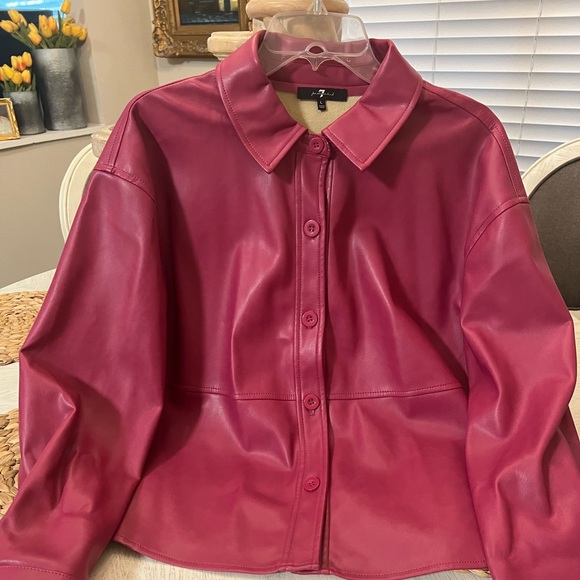 Fuschia, faux leather jacket. Beautiful stitching! Size large - Picture 2 of 4